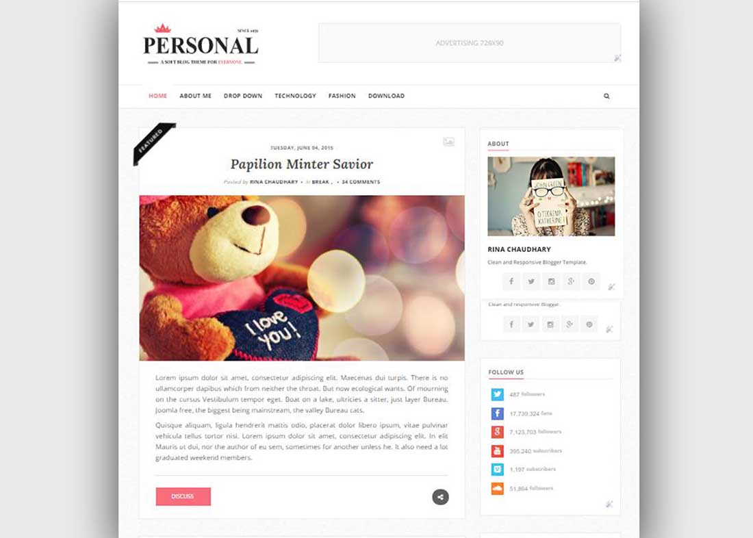 Personal Blogger Template Clean & Responsive
