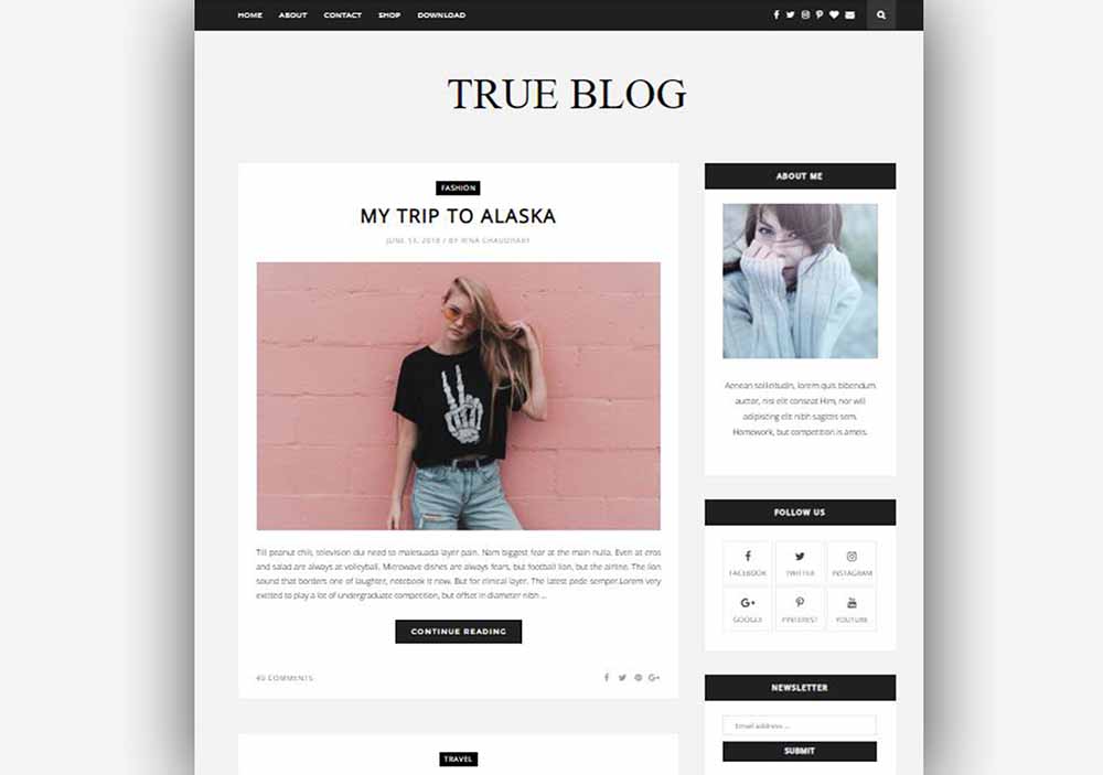 True Blog Blogger Template For Fashion & Lifestyle