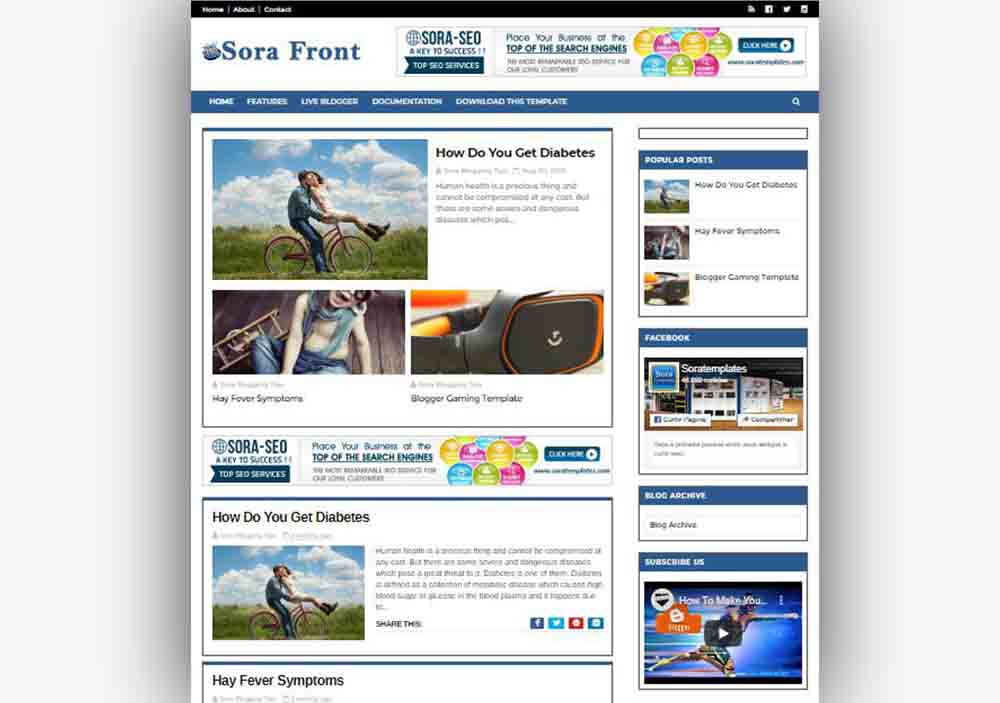 Sora Front Blogger Template Free Blogspot Theme