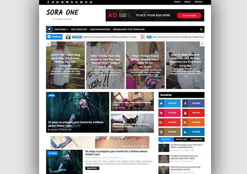 Sora One Free Blogger Template For Magazine & News Blog